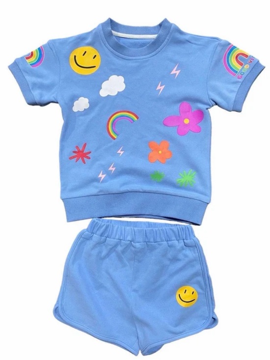 Lola + The Boys Other - Lola + The Boys - Girls Blue Happy Daisy Matching Set - Size: 8Y